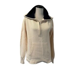 Ralph Lauren navy and cream large three quarter zip cotton sweater.